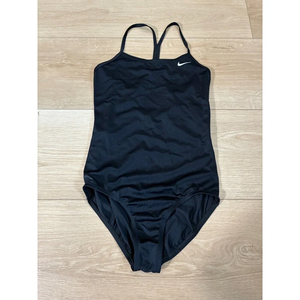 Nike Youth Girls' Black Swimsuit with Thin Straps, Size L (12-13 YRS)